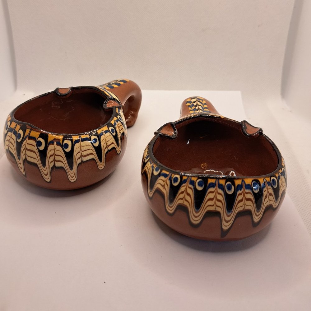 Redware Pottery Vintage Trojan,  2 Ash trays, made Bulgaria